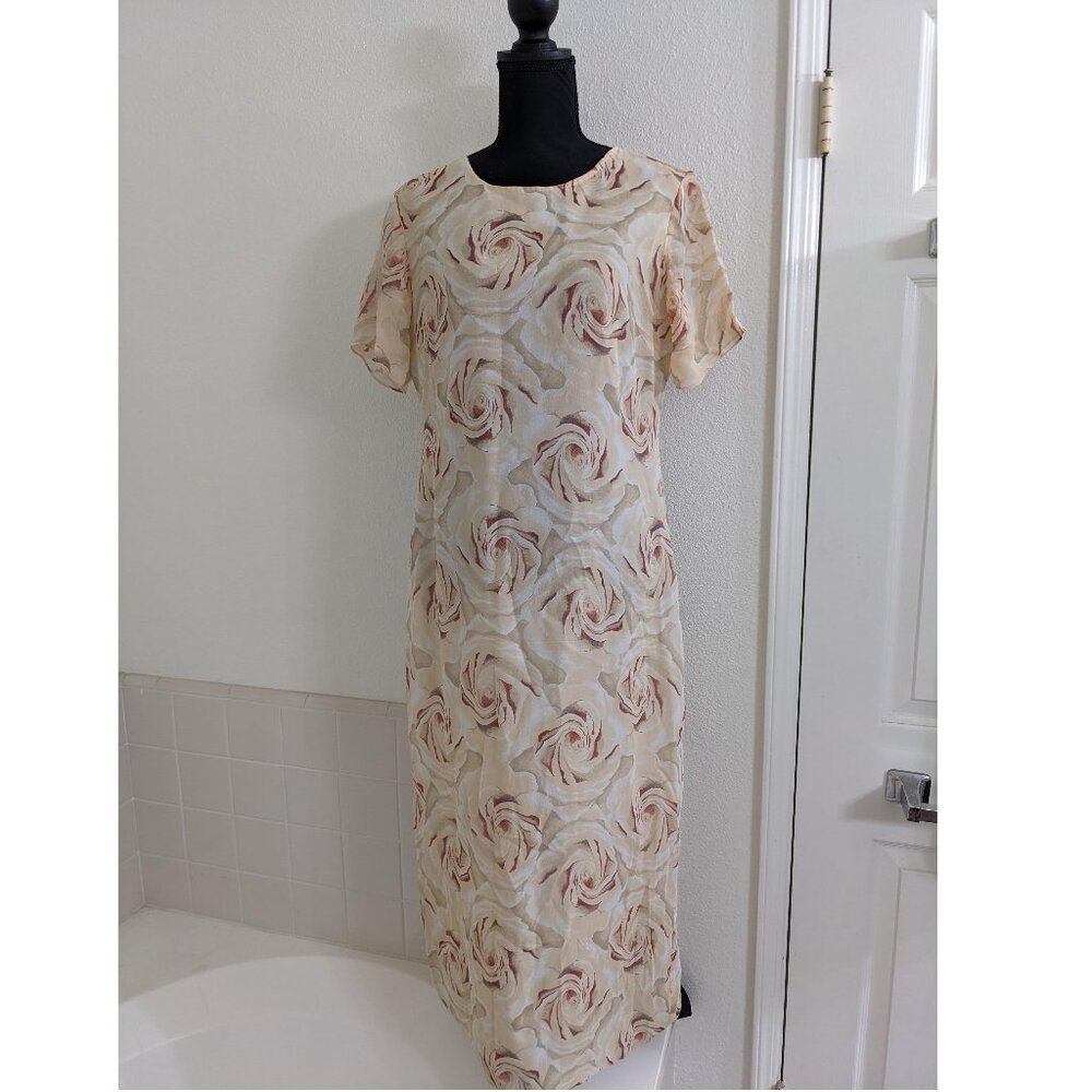 Vintage Cynthia Taylor Silk Floral Cream Dress (Size S)